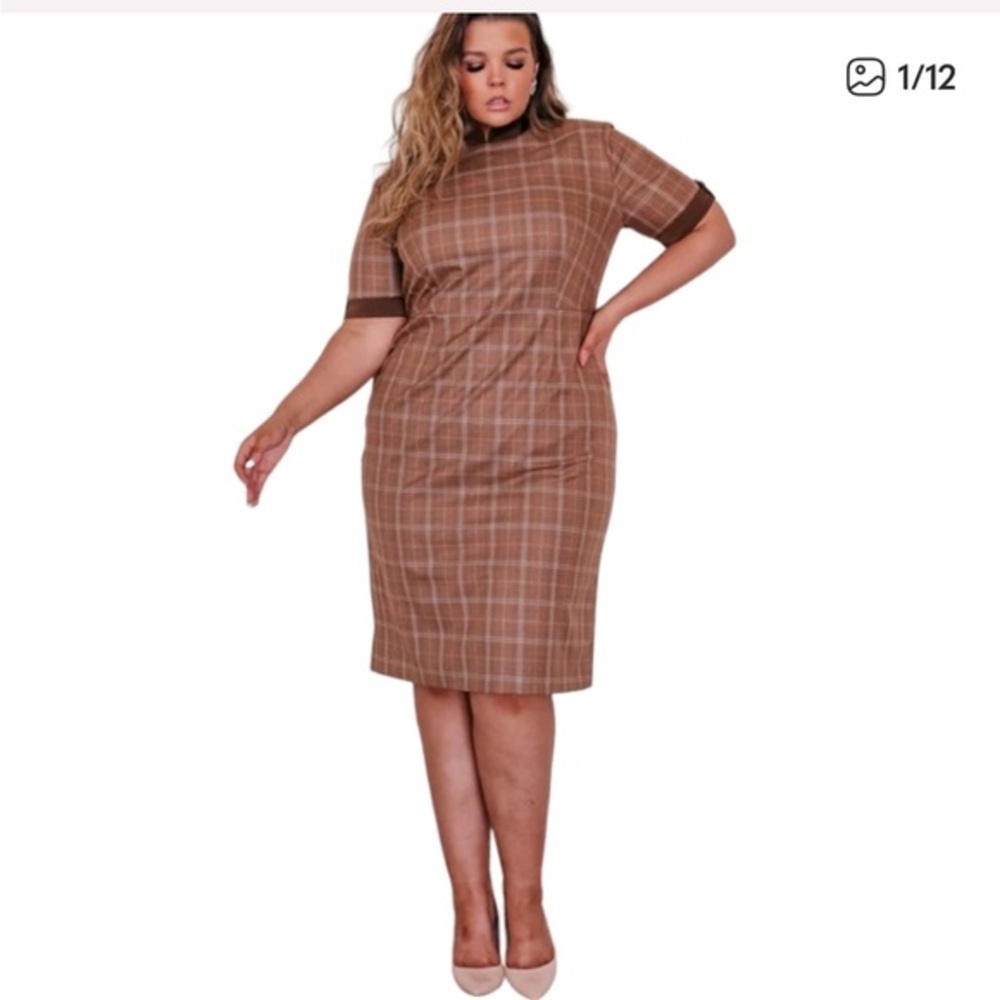 Jessakae The Fox Group Charlotte Plaid Sheath Midi Dress Brown Tan